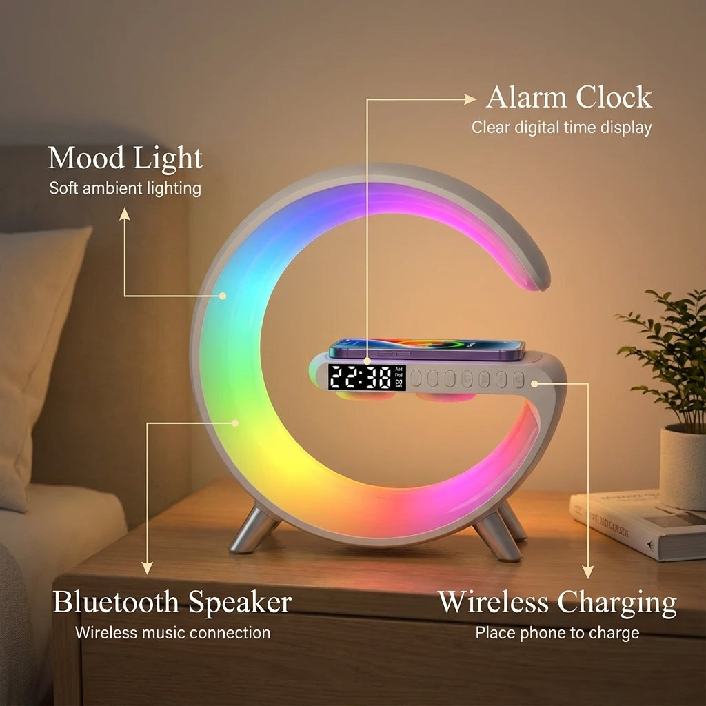4-in-1 Alarm Clock, Mood Light, Speaker And Wireless Charger