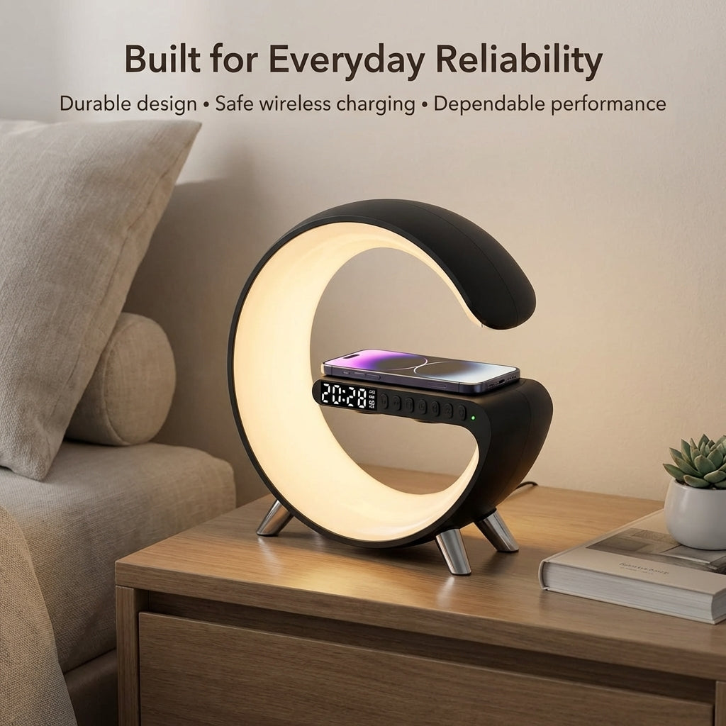 4-in-1 Alarm Clock, Mood Light, Speaker And Wireless Charger