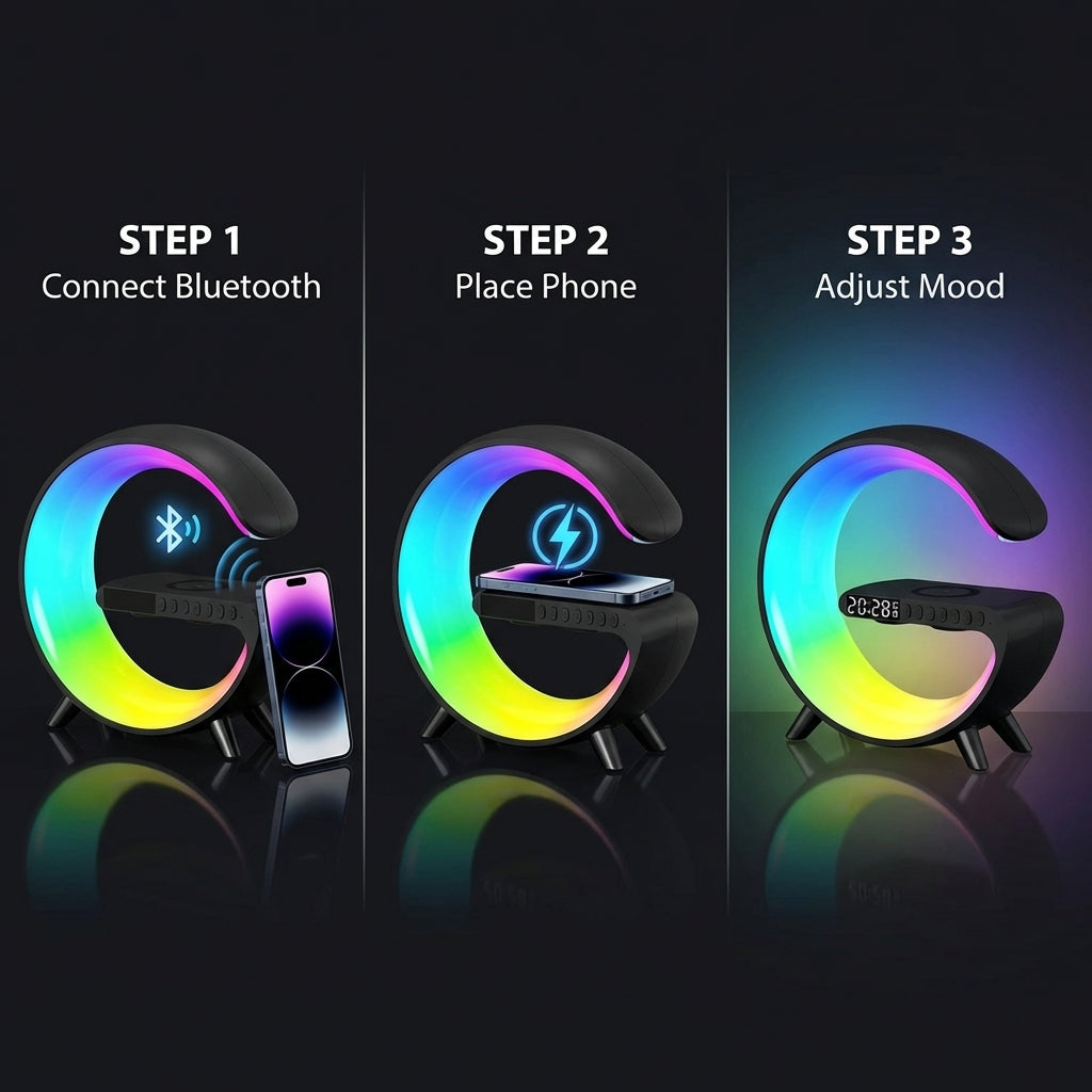 4-in-1 Alarm Clock, Mood Light, Speaker And Wireless Charger